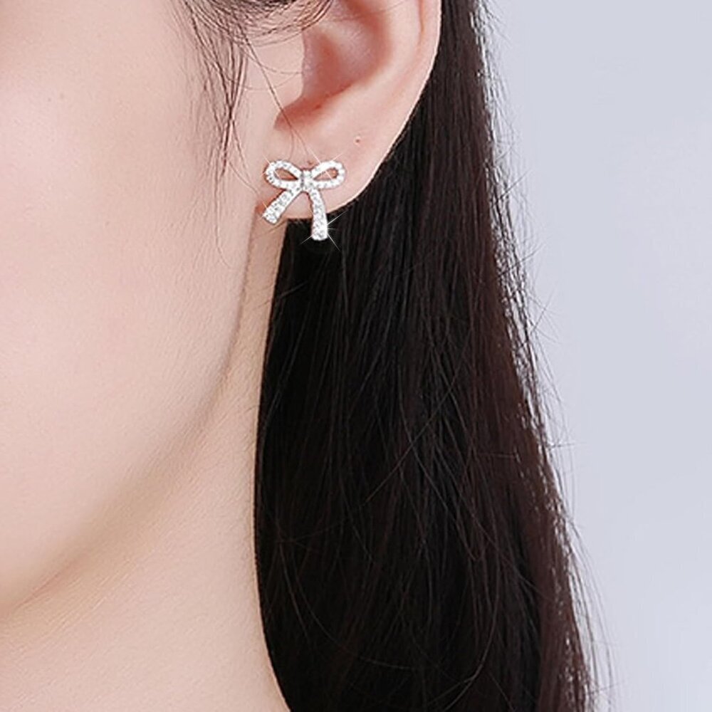 Bow Earrings for Women Trendy Sparkly Rhinestone Chain Tassel Earrings Bow Pearl - Picture 3 of 7